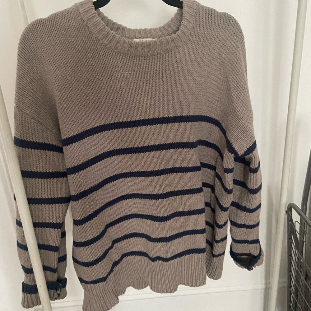 Striped Knit Sweater - Brown and Navy